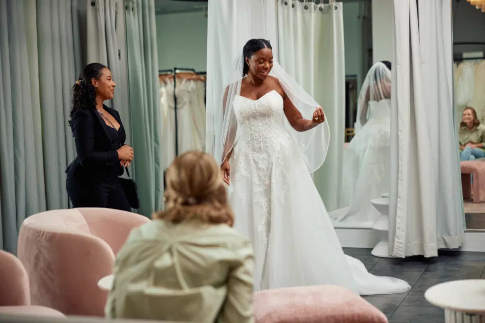 Elegant wedding dress in Manchester boutique