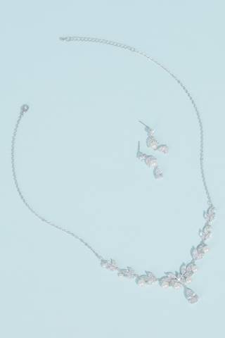 Picture of Pearl Cubic Zirconia Leaf Necklace and Earring Set
