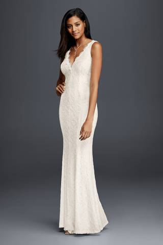 Picture of Allover Lace V-Neck Sheath Wedding Dress