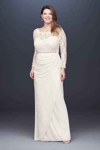 Picture of Off-the-Shoulder Long Sleeve Lace Draped Gown
