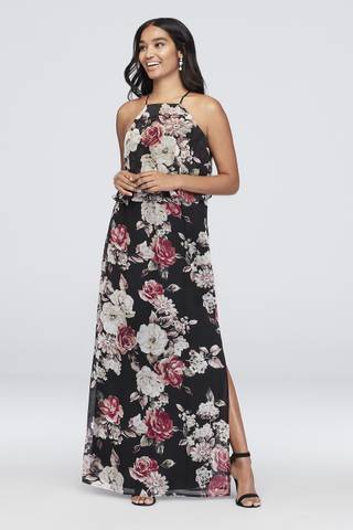Picture of High-Neck Floral Printed Chiffon Sheath Dress