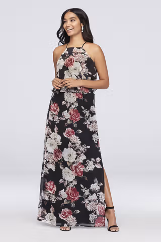 View City Triangles High-Neck Floral Printed Chiffon Sheath Dress in all available color and sizes Picture of High-Neck Floral Printed Chiffon Sheath Dress