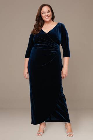 Picture of Plus Size Surplice Velvet Dress with Tulip Skirt