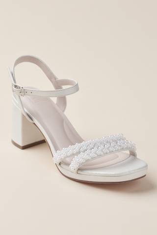 Picture of Pearl Embellished Soft Shimmer Block Heel Sandals