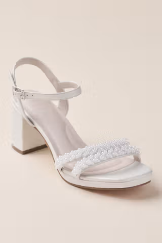View DB Studio Pearl Embellished Soft Shimmer Block Heel Sandals in all available color and sizes Picture of Pearl Embellished Soft Shimmer Block Heel Sandals