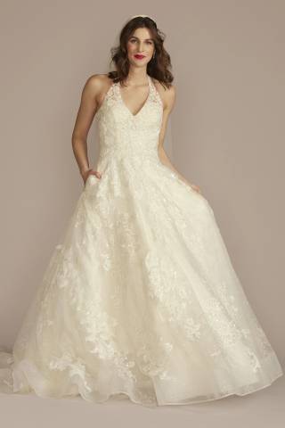 Picture of V-Neck Halter Beaded Lace Ball Gown Wedding Dress