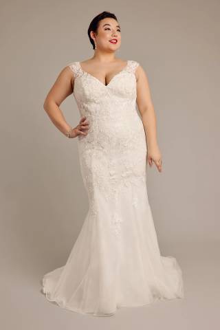 Picture of Tulle Illusion Cap Sleeve Mermaid Wedding Dress