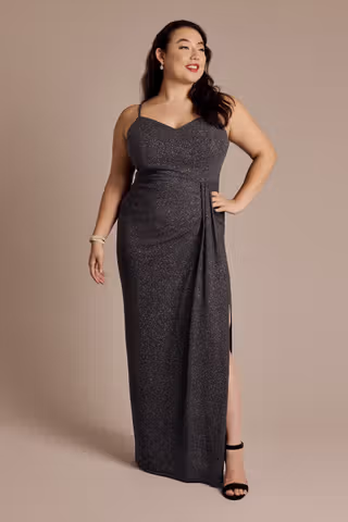 View DB Studio Metallic Knit Ruched V-Neck Sheath Dress in all available color and sizes Picture of Metallic Knit Ruched V-Neck Sheath Dress