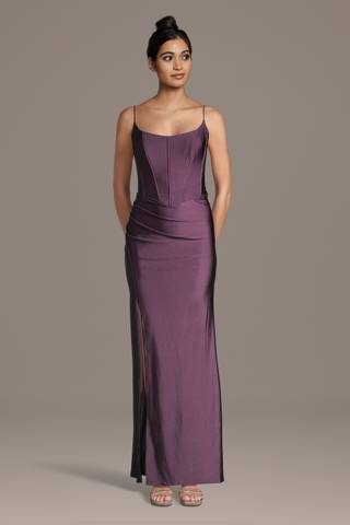 Picture of Stretch Satin Basque Waist Corset Sheath Dress