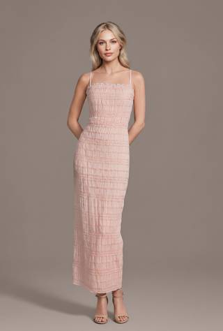 Picture of Micro Ruffle Ankle-Length Spaghetti Strap Sheath