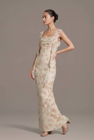 Picture of Floral Print Lace Ruffle Sheath Dress