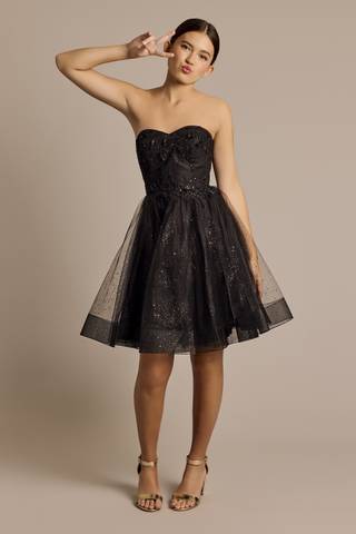 Picture of Strapless Tulle A-Line Dress with Floral Appliques