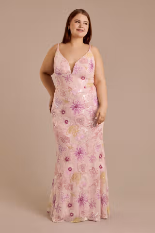 View Jules and Cleo Floral Sequin Spaghetti Strap Sheath Dress in all available color and sizes Picture of Floral Sequin Spaghetti Strap Sheath Dress