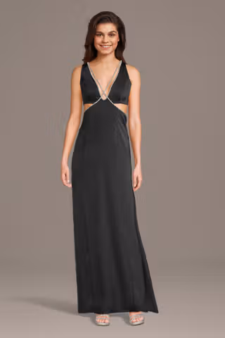 View Jules and Cleo Crystal Trim Cutout A-Line Dress in all available color and sizes Picture of Crystal Trim Cutout A-Line Dress