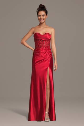 Picture of Sculpting Satin Sheath with Embellished Bodice
