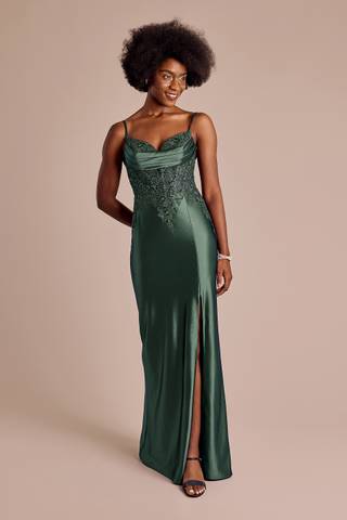 Picture of Sculpting Satin Illusion Applique Sheath Dress