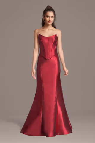 View Galina Signature Two-Piece Strapless Mikado Mermaid Dress in all available color and sizes Picture of Two-Piece Strapless Mikado Mermaid Dress