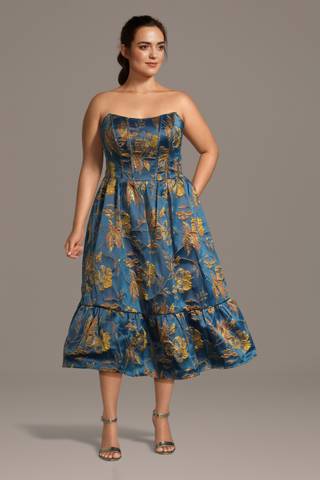 Picture of Sculpted Jacquard Corset Bodice A-Line Dress