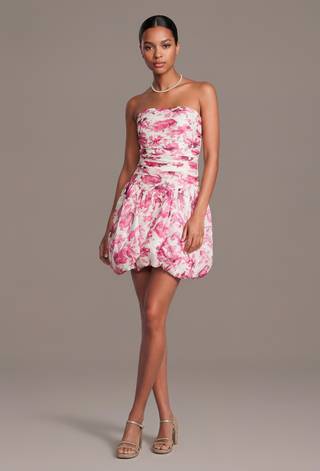 Picture of Strapless Floral Print Bubble Hem Mini Dress
