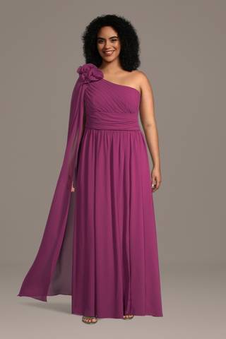 Picture of One-Shoulder Chiffon Gown with Streamer