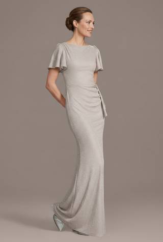 Picture of Glitter Mesh High Neck Flutter Sleeve Sheath Dress