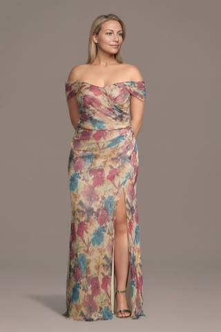 Picture of Off-the-Shoulder Floral Metallic Sheath Dress