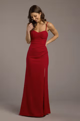 View The Edit By DB Studio Seamed Corset Bodice Crepe Sheath Dress in all available color and sizes Picture of Seamed Corset Bodice Crepe Sheath Dress