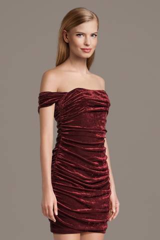 Picture of Off-the-Shoulder Ruched Velvet Mini Dress