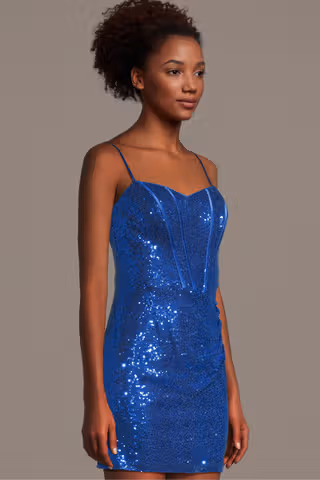 View The Edit By DB Studio Sculpted Strapless Sequin Mini Dress in all available color and sizes Picture of Sculpted Strapless Sequin Mini Dress
