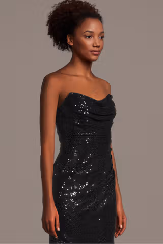 View The Edit By DB Studio Sequin Mini Dress with Sculpted Strapless Neckline in all available color and sizes Picture of Sequin Mini Dress with Sculpted Strapless Neckline