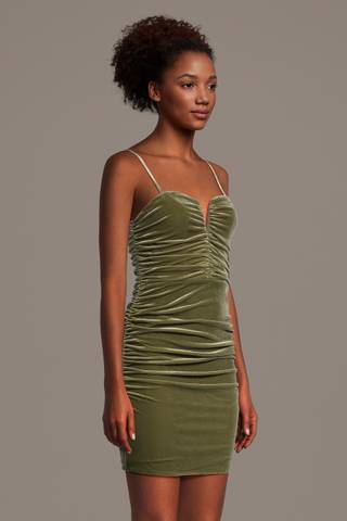 Picture of Ruched Velvet V-Neck Mini Dress