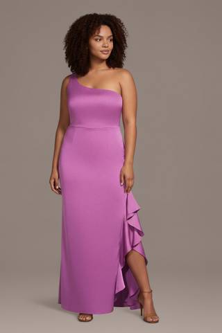 Picture of Matte Satin One-Shoulder Sheath with Ruffle