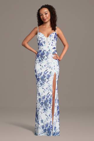 Picture of Illusion Plunge Floral Sequin Sheath Dress
