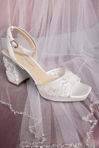 Picture of Floral Beaded Satin Block Heel Sandals