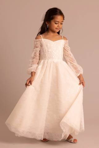 Picture of Off-Shoulder Long Sleeve Lace Flower Girl Dress