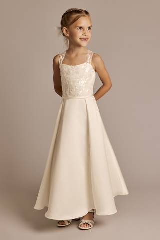 Picture of Lace Applique Sleeveless Satin Flower Girl Dress