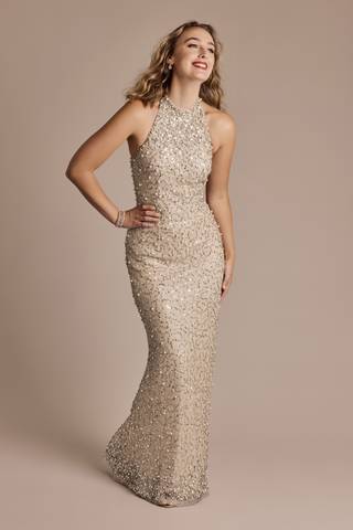 Picture of Pearl and Sequin Halter Sheath Dress