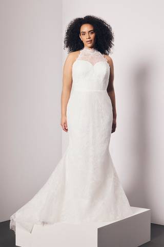 Picture of Lace High Neck Mermaid Gown with Bow Sash