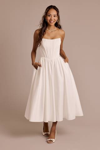 Picture of Satin Corset Bodice Tea-Length Dress
