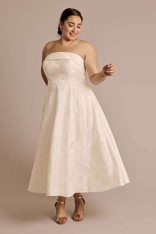 Picture of Strapless Floral Jacquard Tea-Length Dress