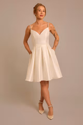 View DB Studio Mikado Short Dress with Crystal Straps in all available color and sizes Picture of Mikado Short Dress with Crystal Straps