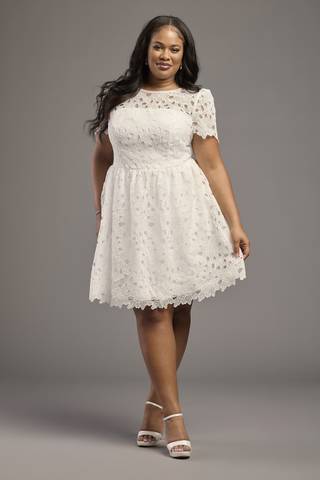 Picture of Short Sleeve Lace Mini with Illusion Neckline