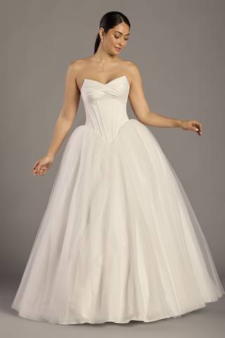 Picture of Sculpted Strapless Satin and Tulle Ball Gown