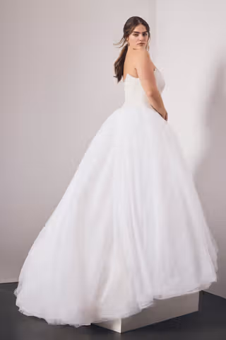 View Vera Wang Bride Veiled Lace Ball Gown with Inverted Basque Waist in all available color and sizes Picture of Veiled Lace Ball Gown with Inverted Basque Waist