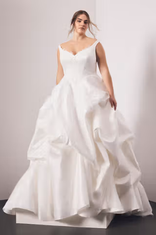 View Vera Wang Bride Satin Tank Ball Gown with Skirt Pickups in all available color and sizes Picture of Satin Tank Ball Gown with Skirt Pickups