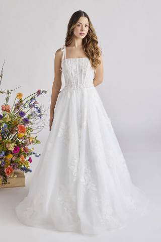 Picture of Tie Strap Ball Gown with Beaded Lace Appliques