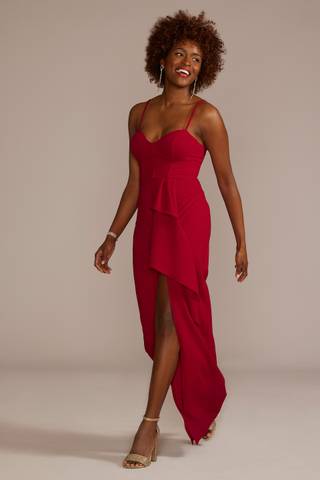 Picture of Crepe Corset Sheath Dress with Ruffle Slit
