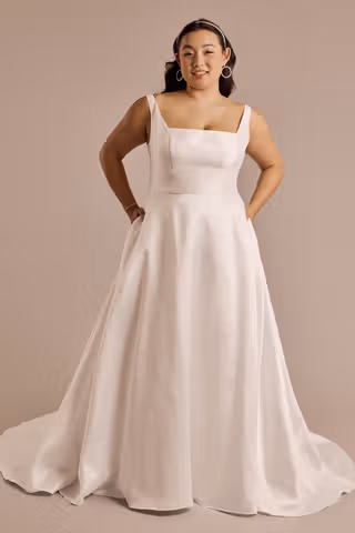 View DB Studio Square Neck Tank Mikado Ball Gown Wedding Dress in all available color and sizes Picture of Square Neck Tank Mikado Ball Gown Wedding Dress