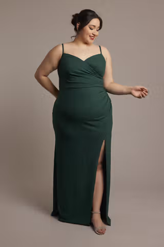 View DB Studio Crepe Side-Draped Spaghetti Strap Sheath Dress in all available color and sizes Picture of Crepe Side-Draped Spaghetti Strap Sheath Dress