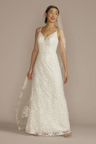 Picture of Sequin Floral A-Line Spaghetti Strap Wedding Dress